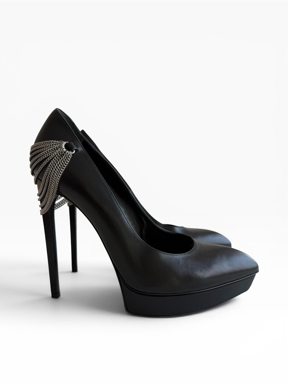 Saint Laurent Janis Chain Pumps Pointed Toe Platform Stiletto Heels Sz 40 YSL - Picture 3 of 12